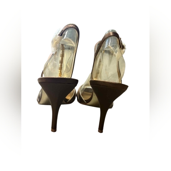Vince Camuto Satin Brown Bronze Jewelled Heels Size 9 New In Box. - Picture 6 of 6